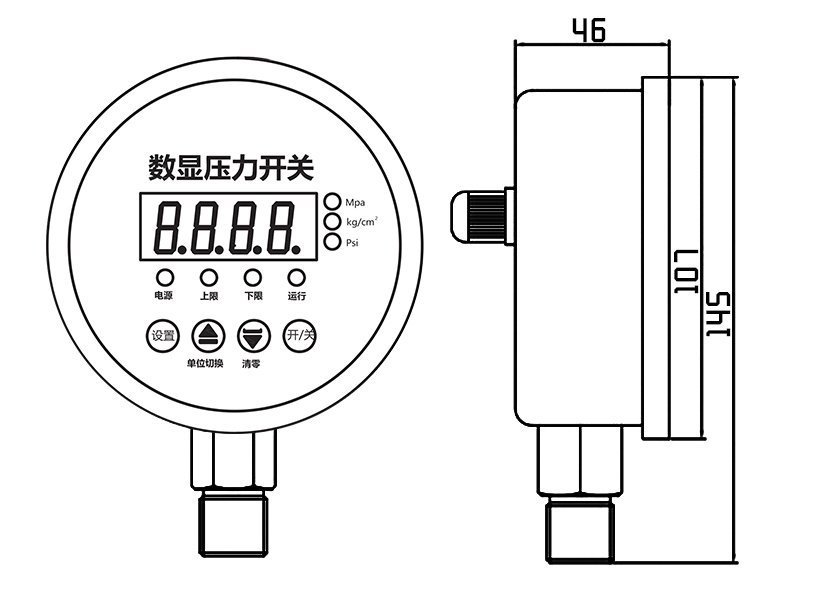 YL-814E數(shù)顯壓力開(kāi)關(guān)尺寸圖